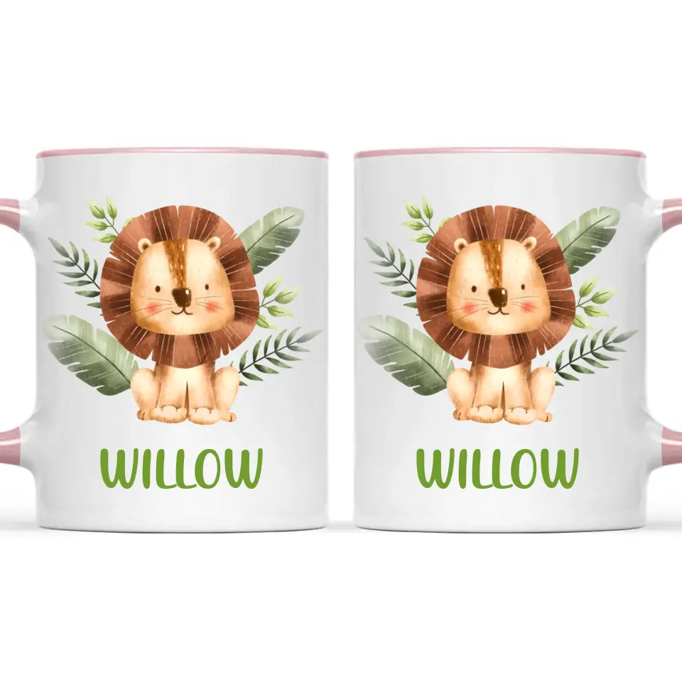 Personalised Lion Mug - Custom Name Kids Cup - Safari Animal Theme - Ceramic or Enamel - 11oz, 6oz, or Camping Mug - NZ Made
