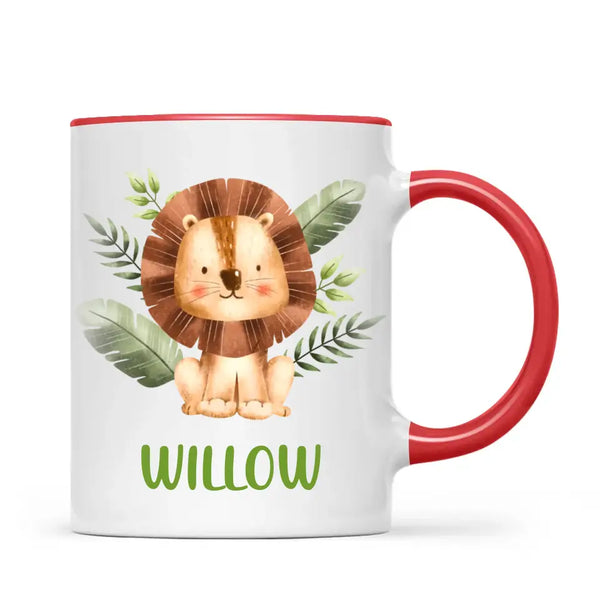 Personalised Lion Mug - Custom Name Kids Cup - Safari Animal Theme - Ceramic or Enamel - 11oz, 6oz, or Camping Mug - NZ Made