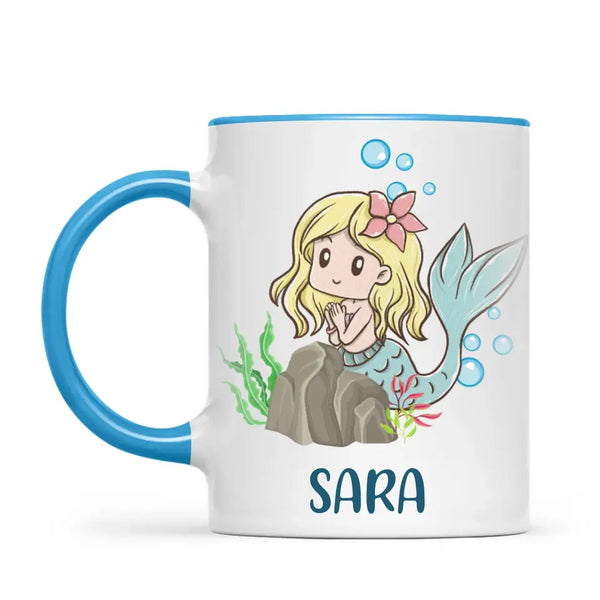 Personalised Mermaid Mug - Custom Name Kids Cup - Underwater Ocean Theme - Ceramic or Enamel - 11oz, 6oz, or Camping Mug - NZ Made
