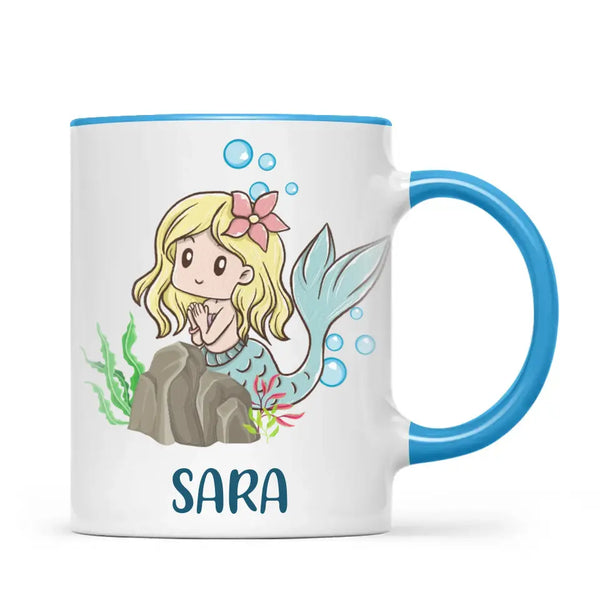 Personalised Mermaid Mug - Custom Name Kids Cup - Underwater Ocean Theme - Ceramic or Enamel - 11oz, 6oz, or Camping Mug - NZ Made