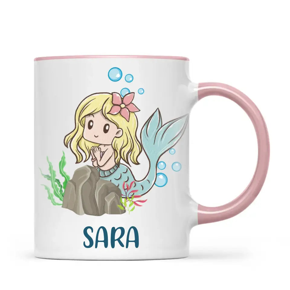 Personalised Mermaid Mug - Custom Name Kids Cup - Underwater Ocean Theme - Ceramic or Enamel - 11oz, 6oz, or Camping Mug - NZ Made