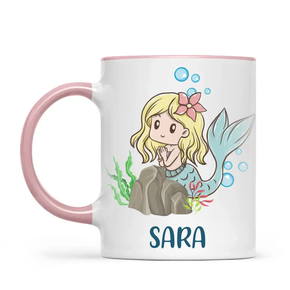 Personalised Mermaid Mug - Custom Name Kids Cup - Underwater Ocean Theme - Ceramic or Enamel - 11oz, 6oz, or Camping Mug - NZ Made