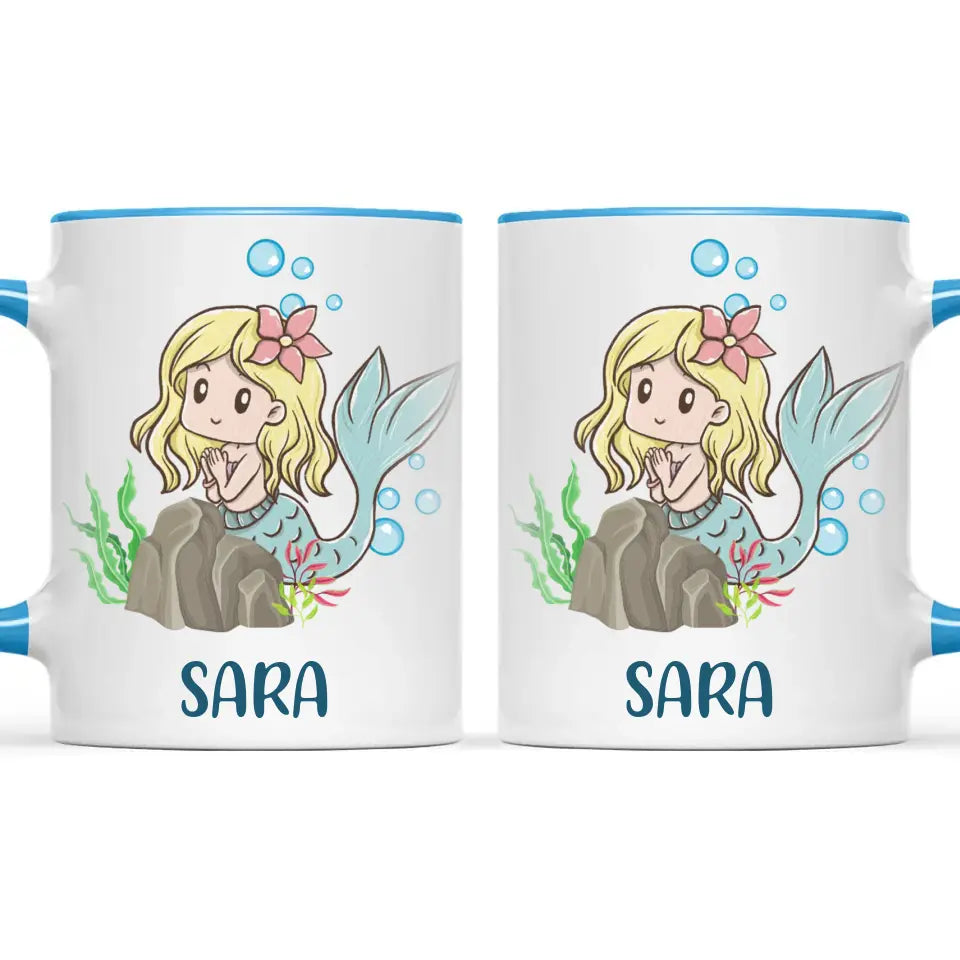 Personalised Mermaid Mug - Custom Name Kids Cup - Underwater Ocean Theme - Ceramic or Enamel - 11oz, 6oz, or Camping Mug - NZ Made