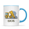 Personalised Dump Truck Mug - Custom Name Kids Cup - Construction Vehicle Theme - Ceramic or Enamel - 11oz, 6oz, or Camping Mug - NZ Made