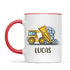 Personalised Dump Truck Mug - Custom Name Kids Cup - Construction Vehicle Theme - Ceramic or Enamel - 11oz, 6oz, or Camping Mug - NZ Made