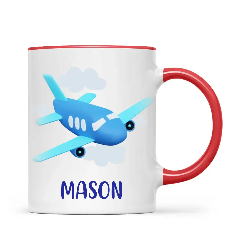 Personalised Aeroplane Mug - Custom Name Kids Cup - Blue Airplane Theme - Ceramic or Enamel - 11oz, 6oz, or Camping Mug - NZ Made