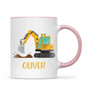 Personalised Digger Mug - Custom Name Kids Cup - Excavator Construction Theme - Ceramic or Enamel - 11oz, 6oz, or Camping Mug - NZ Made