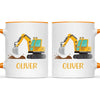 Personalised Digger Mug - Custom Name Kids Cup - Excavator Construction Theme - Ceramic or Enamel - 11oz, 6oz, or Camping Mug - NZ Made