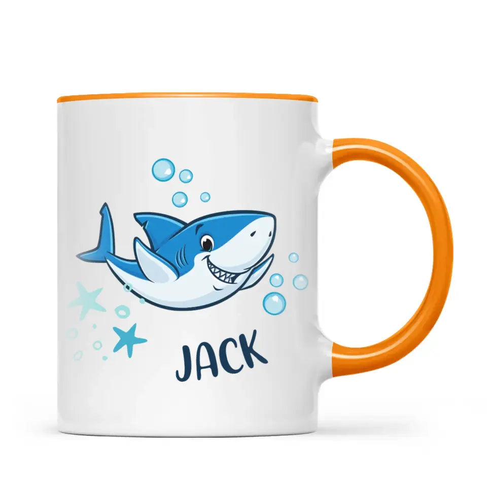 Personalised Shark Mug - Custom Name Kids Cup - Fun Ocean Shark Design - 11oz or 6oz - NZ Made