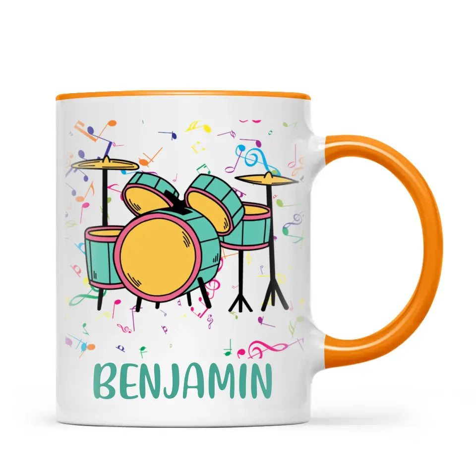Personalised Drum Set Mug - Custom Name Kids Cup - Music Lover Gift - Ceramic or Enamel - 11oz, 6oz, or Camping Mug - NZ Made