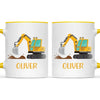 Personalised Digger Mug - Custom Name Kids Cup - Excavator Construction Theme - Ceramic or Enamel - 11oz, 6oz, or Camping Mug - NZ Made