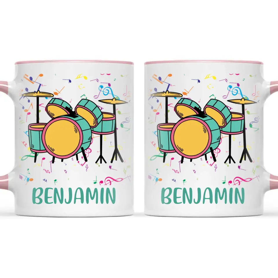 Personalised Drum Set Mug - Custom Name Kids Cup - Music Lover Gift - Ceramic or Enamel - 11oz, 6oz, or Camping Mug - NZ Made