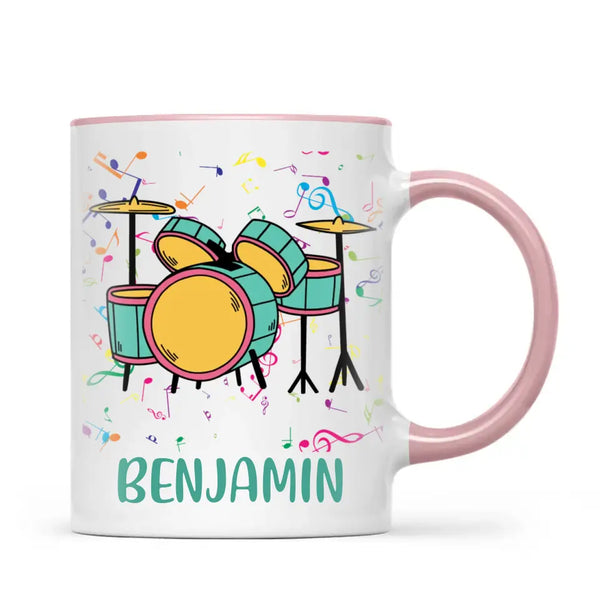 Personalised Drum Set Mug - Custom Name Kids Cup - Music Lover Gift - Ceramic or Enamel - 11oz, 6oz, or Camping Mug - NZ Made