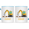 Personalised Digger Mug - Custom Name Kids Cup - Excavator Construction Theme - Ceramic or Enamel - 11oz, 6oz, or Camping Mug - NZ Made