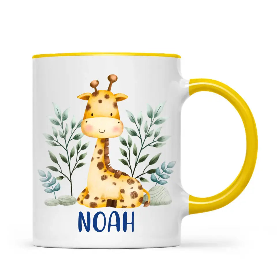 Personalised Giraffe Mug - Custom Name Kids Cup - Safari Animal Theme - Ceramic or Enamel - 11oz, 6oz, or Camping Mug - NZ Made