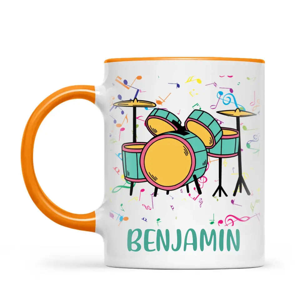 Personalised Drum Set Mug - Custom Name Kids Cup - Music Lover Gift - Ceramic or Enamel - 11oz, 6oz, or Camping Mug - NZ Made