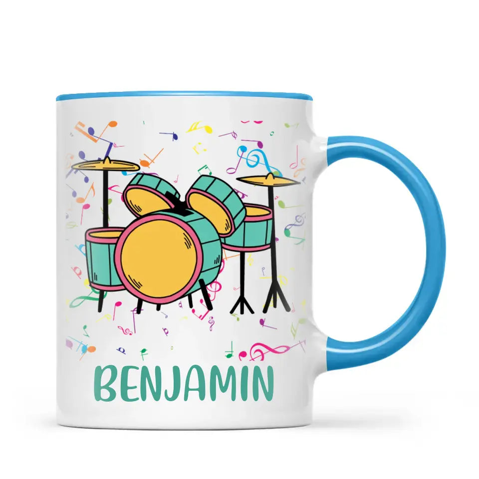 Personalised Drum Set Mug - Custom Name Kids Cup - Music Lover Gift - Ceramic or Enamel - 11oz, 6oz, or Camping Mug - NZ Made