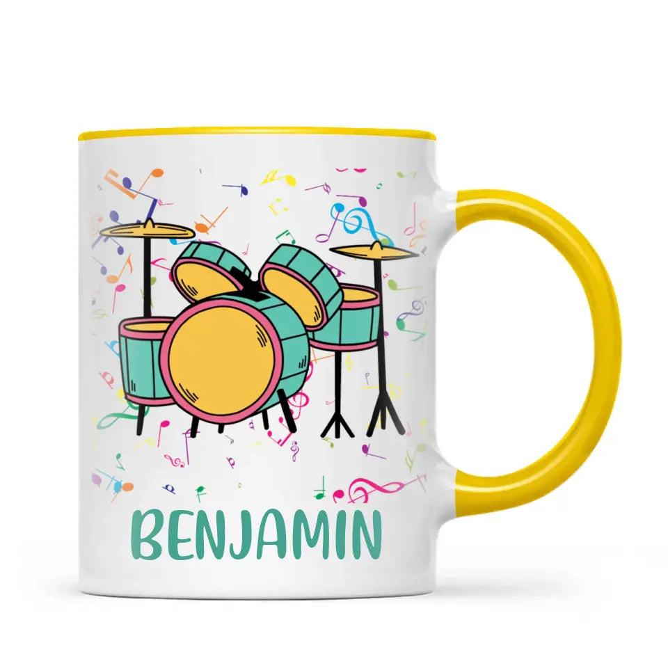 Personalised Drum Set Mug - Custom Name Kids Cup - Music Lover Gift - Ceramic or Enamel - 11oz, 6oz, or Camping Mug - NZ Made