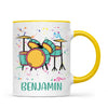 Personalised Drum Set Mug - Custom Name Kids Cup - Music Lover Gift - Ceramic or Enamel - 11oz, 6oz, or Camping Mug - NZ Made