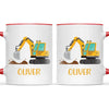 Personalised Digger Mug - Custom Name Kids Cup - Excavator Construction Theme - Ceramic or Enamel - 11oz, 6oz, or Camping Mug - NZ Made
