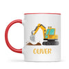 Personalised Digger Mug - Custom Name Kids Cup - Excavator Construction Theme - Ceramic or Enamel - 11oz, 6oz, or Camping Mug - NZ Made