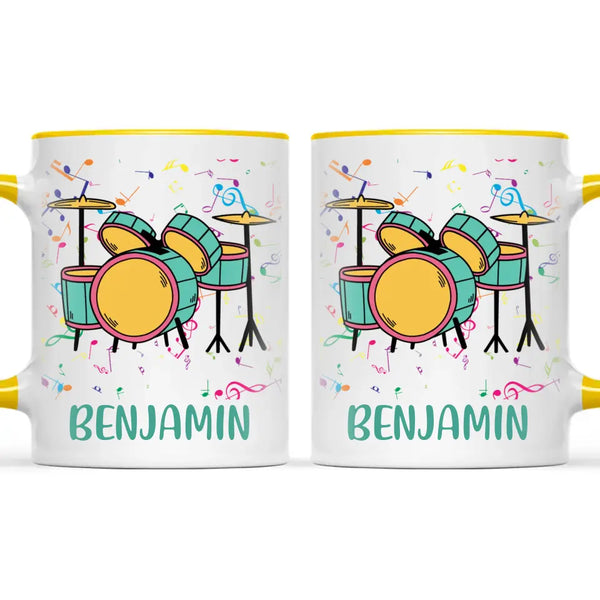 Personalised Drum Set Mug - Custom Name Kids Cup - Music Lover Gift - Ceramic or Enamel - 11oz, 6oz, or Camping Mug - NZ Made