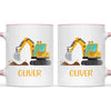 Personalised Digger Mug - Custom Name Kids Cup - Excavator Construction Theme - Ceramic or Enamel - 11oz, 6oz, or Camping Mug - NZ Made