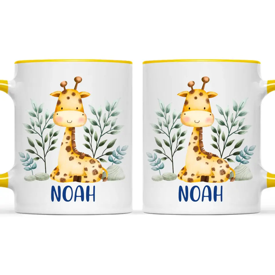 Personalised Giraffe Mug - Custom Name Kids Cup - Safari Animal Theme - Ceramic or Enamel - 11oz, 6oz, or Camping Mug - NZ Made