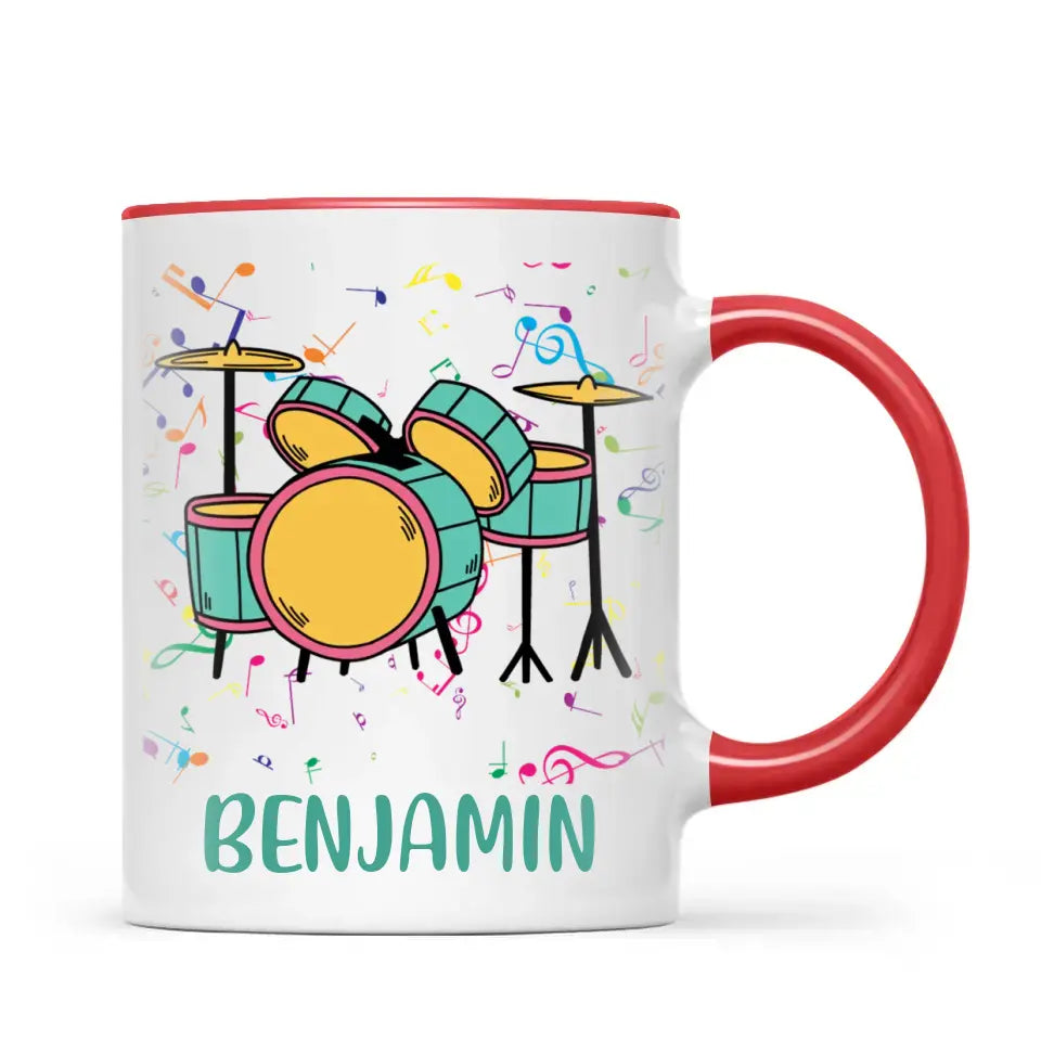 Personalised Drum Set Mug - Custom Name Kids Cup - Music Lover Gift - Ceramic or Enamel - 11oz, 6oz, or Camping Mug - NZ Made