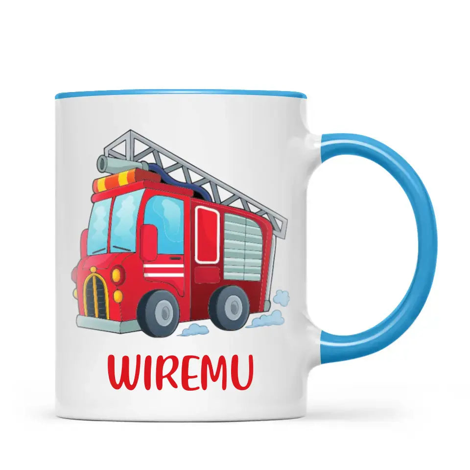 Personalised Fire Truck Mug - Custom Name Kids Cup - Fire Engine Theme - Ceramic or Enamel - 11oz, 6oz, or Camping Mug - NZ Made