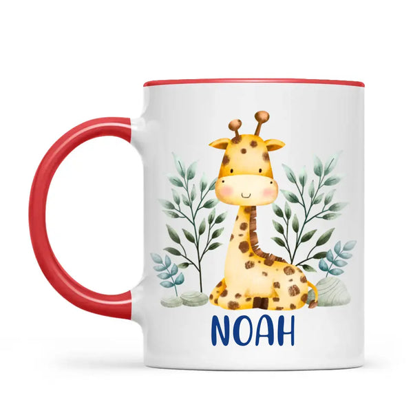 Personalised Giraffe Mug - Custom Name Kids Cup - Safari Animal Theme - Ceramic or Enamel - 11oz, 6oz, or Camping Mug - NZ Made