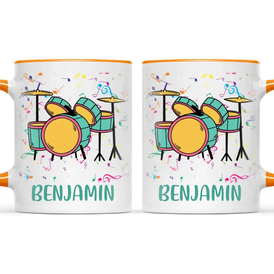 Personalised Drum Set Mug - Custom Name Kids Cup - Music Lover Gift - Ceramic or Enamel - 11oz, 6oz, or Camping Mug - NZ Made