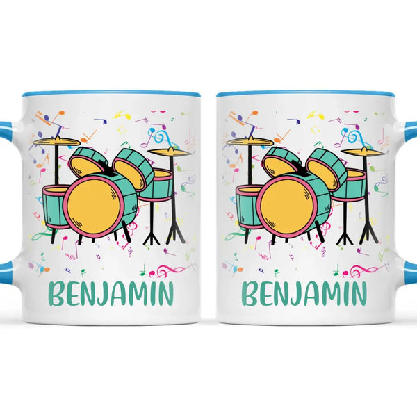 Personalised Drum Set Mug - Custom Name Kids Cup - Music Lover Gift - Ceramic or Enamel - 11oz, 6oz, or Camping Mug - NZ Made