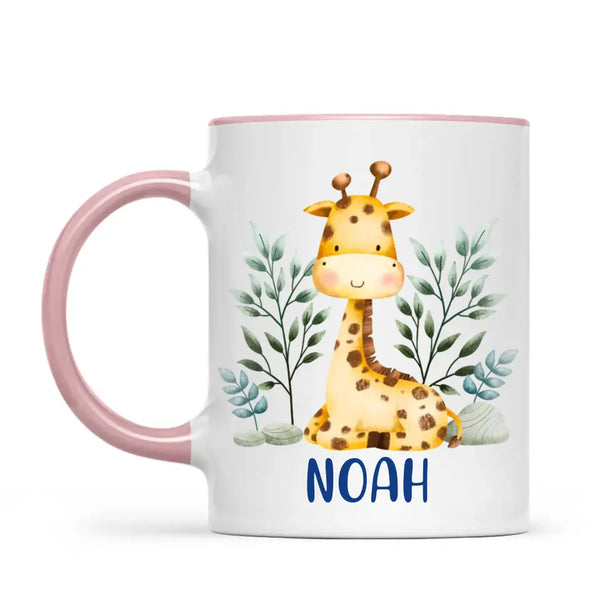 Personalised Giraffe Mug - Custom Name Kids Cup - Safari Animal Theme - Ceramic or Enamel - 11oz, 6oz, or Camping Mug - NZ Made