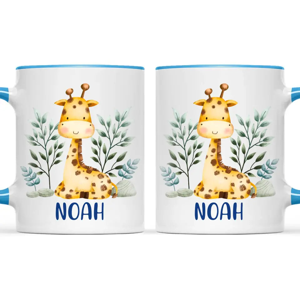 Personalised Giraffe Mug - Custom Name Kids Cup - Safari Animal Theme - Ceramic or Enamel - 11oz, 6oz, or Camping Mug - NZ Made