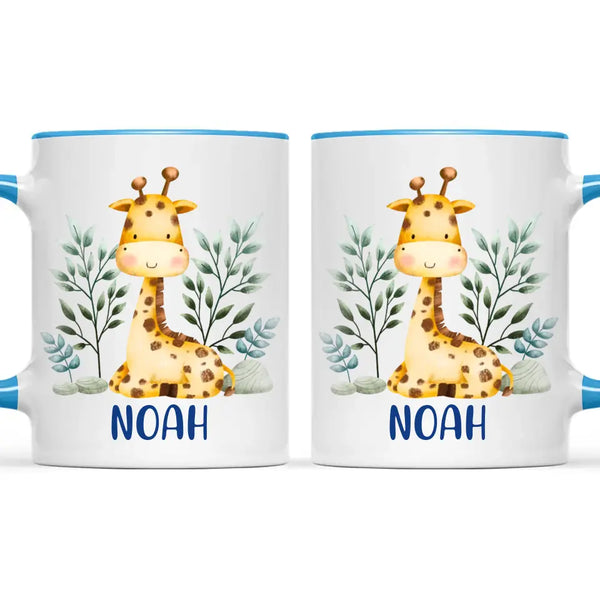 Personalised Giraffe Mug - Custom Name Kids Cup - Safari Animal Theme - Ceramic or Enamel - 11oz, 6oz, or Camping Mug - NZ Made