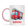 Personalised Fire Truck Mug - Custom Name Kids Cup - Fire Engine Theme - Ceramic or Enamel - 11oz, 6oz, or Camping Mug - NZ Made