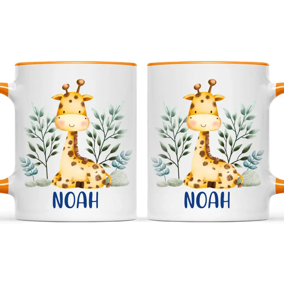 Personalised Giraffe Mug - Custom Name Kids Cup - Safari Animal Theme - Ceramic or Enamel - 11oz, 6oz, or Camping Mug - NZ Made