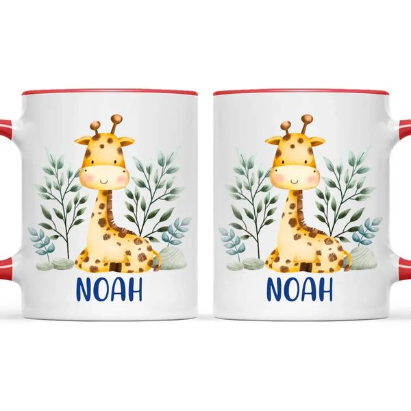 Personalised Giraffe Mug - Custom Name Kids Cup - Safari Animal Theme - Ceramic or Enamel - 11oz, 6oz, or Camping Mug - NZ Made