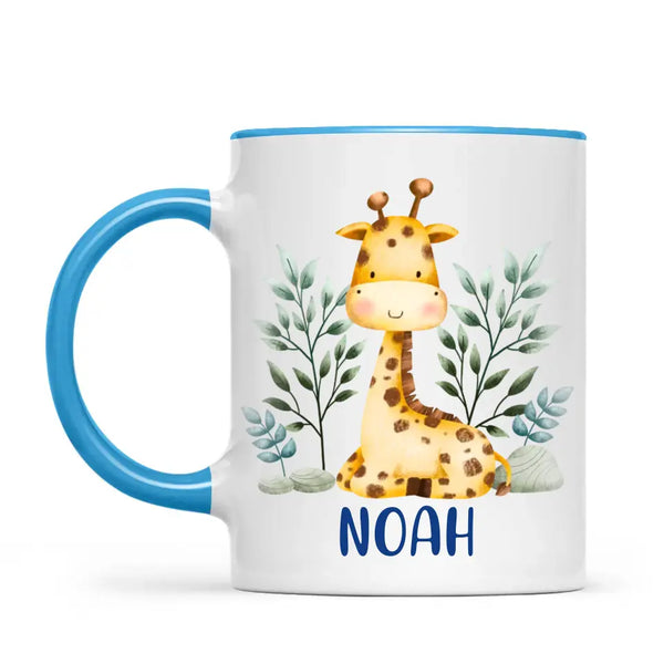 Personalised Giraffe Mug - Custom Name Kids Cup - Safari Animal Theme - Ceramic or Enamel - 11oz, 6oz, or Camping Mug - NZ Made