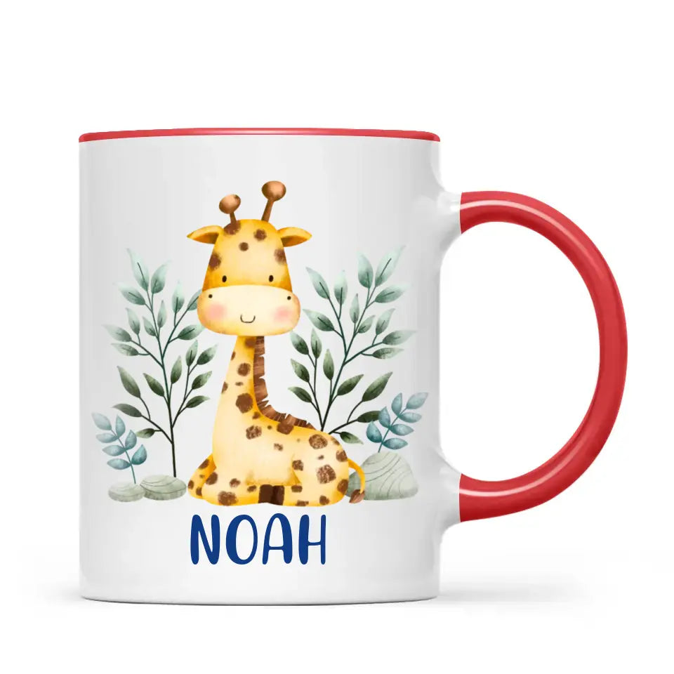 Personalised Giraffe Mug - Custom Name Kids Cup - Safari Animal Theme - Ceramic or Enamel - 11oz, 6oz, or Camping Mug - NZ Made