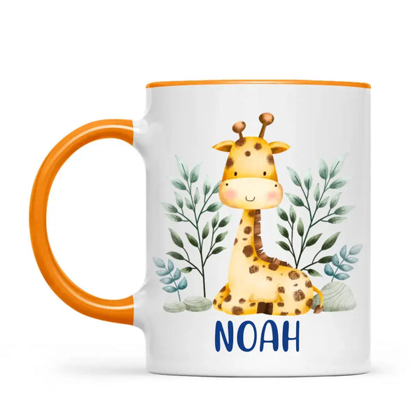 Personalised Giraffe Mug - Custom Name Kids Cup - Safari Animal Theme - Ceramic or Enamel - 11oz, 6oz, or Camping Mug - NZ Made
