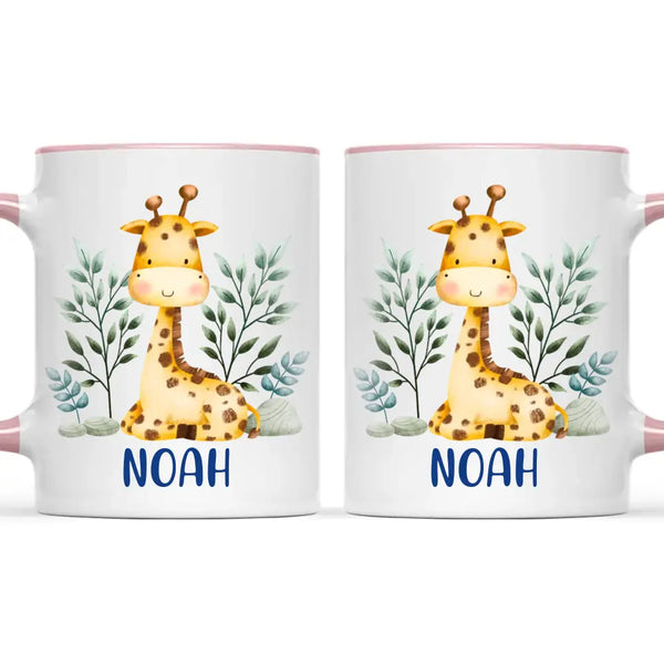 Personalised Giraffe Mug - Custom Name Kids Cup - Safari Animal Theme - Ceramic or Enamel - 11oz, 6oz, or Camping Mug - NZ Made