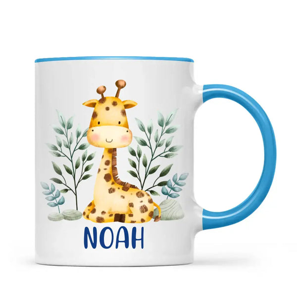 Personalised Giraffe Mug - Custom Name Kids Cup - Safari Animal Theme - Ceramic or Enamel - 11oz, 6oz, or Camping Mug - NZ Made