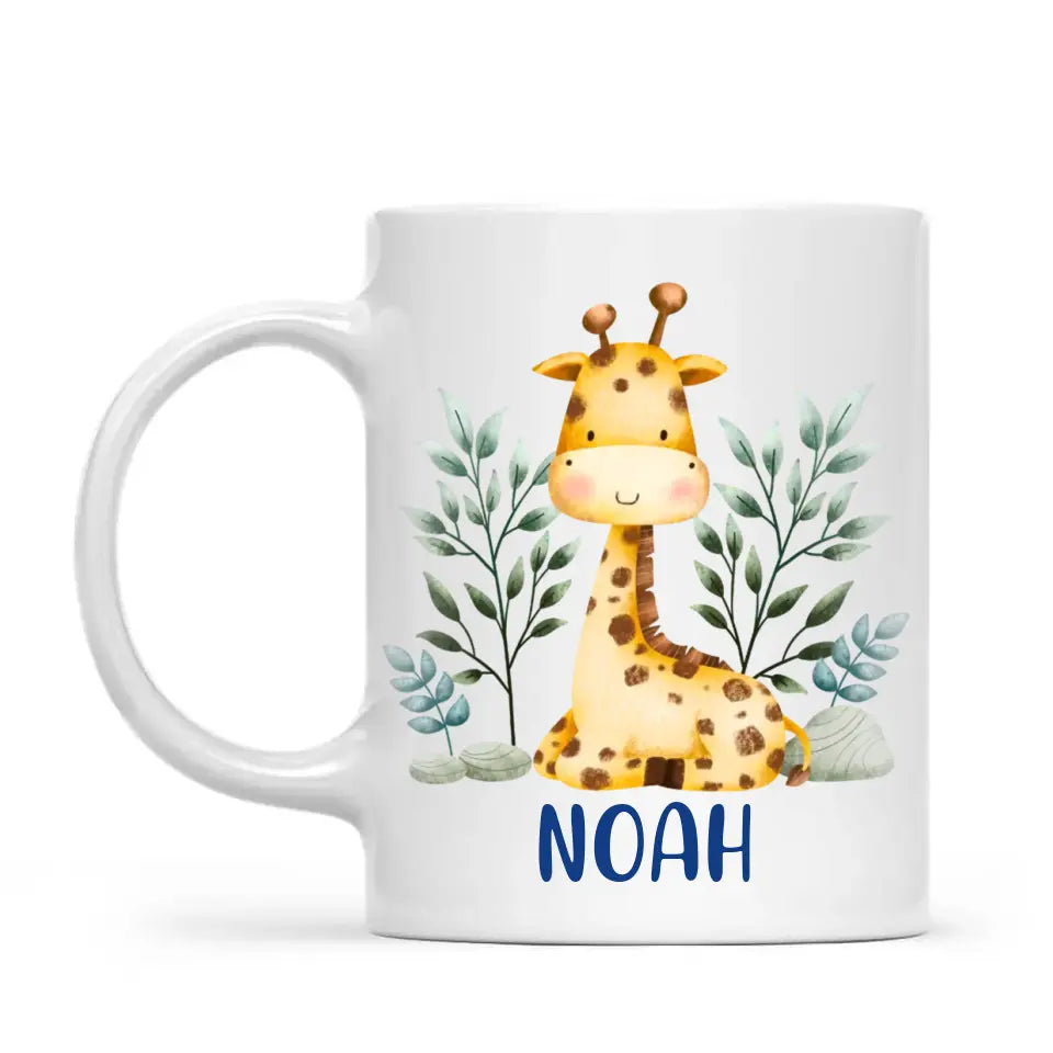 Personalised Giraffe Mug - Custom Name Kids Cup - Safari Animal Theme - Ceramic or Enamel - 11oz, 6oz, or Camping Mug - NZ Made