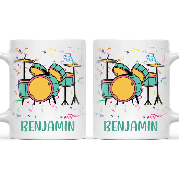 Personalised Drum Set Mug - Custom Name Kids Cup - Music Lover Gift - Ceramic or Enamel - 11oz, 6oz, or Camping Mug - NZ Made