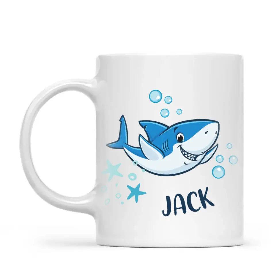 Personalised Shark Mug - Custom Name Kids Cup - Fun Ocean Shark Design - 11oz or 6oz - NZ Made