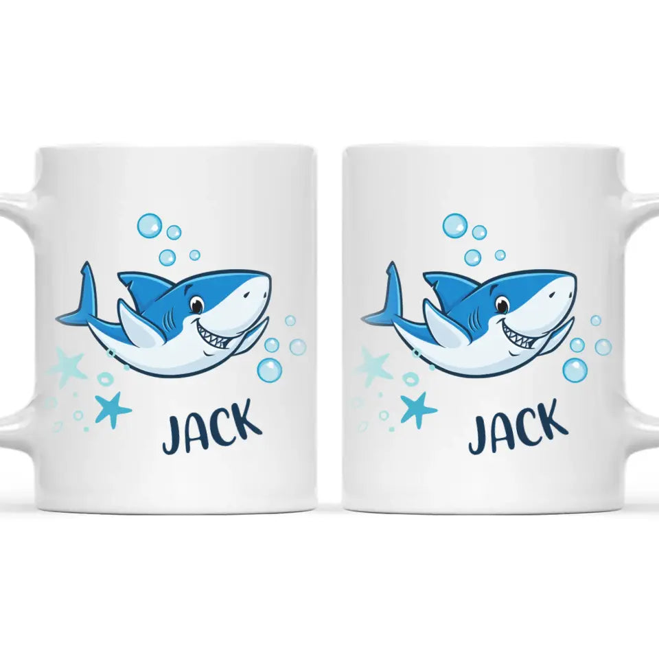 Personalised Shark Mug - Custom Name Kids Cup - Fun Ocean Shark Design - 11oz or 6oz - NZ Made