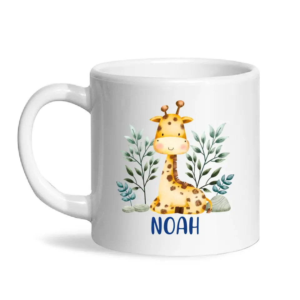 Personalised Giraffe Mug - Custom Name Kids Cup - Safari Animal Theme - Ceramic or Enamel - 11oz, 6oz, or Camping Mug - NZ Made