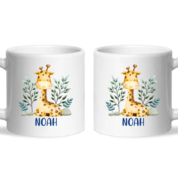 Personalised Giraffe Mug - Custom Name Kids Cup - Safari Animal Theme - Ceramic or Enamel - 11oz, 6oz, or Camping Mug - NZ Made